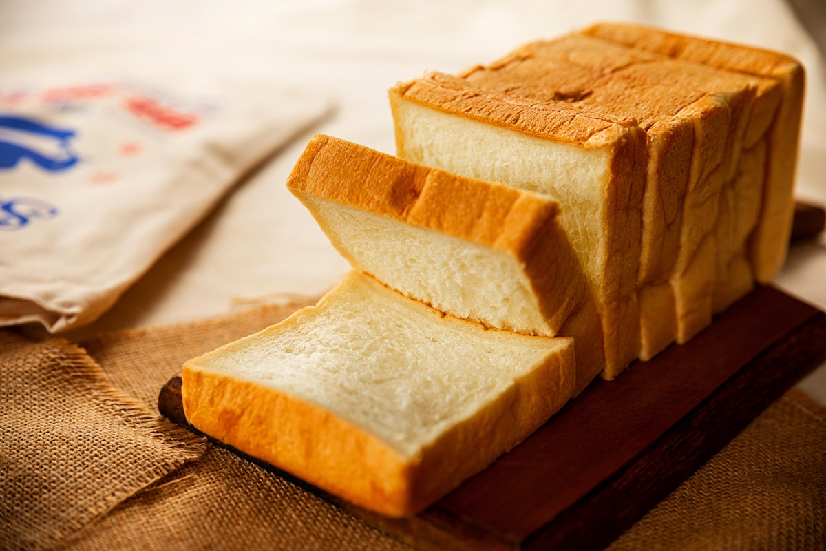 A sliced loaf of Japanese milk bread